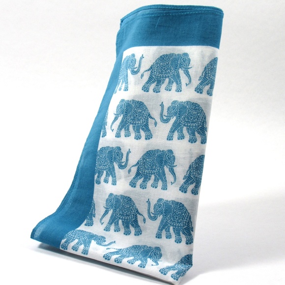 J. Crew Accessories - J.Crew Scarf/Bandana Elephant Pattern Blue 20"x20"